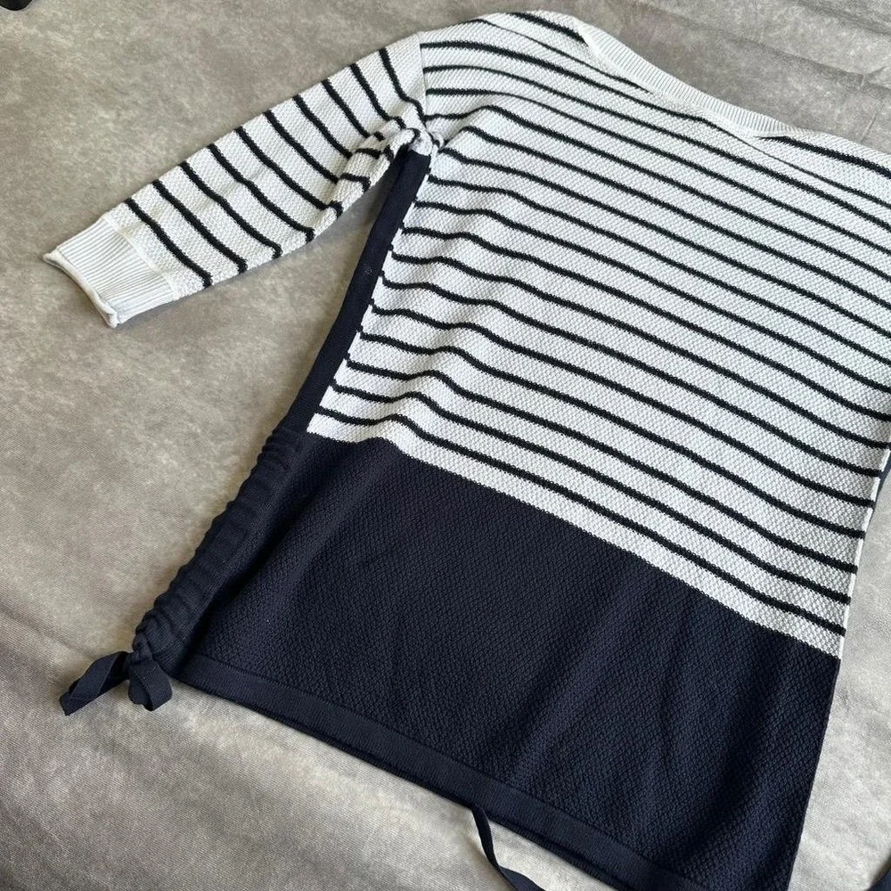 T by Talbots Sweater Womens XS Blue White Striped Colorblock Knit Pullover - Picture 10 of 11